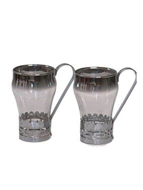 Vintage Soda Fountain Glass Set w/ Removable Handle Filagree Metal Base 10oz 5"